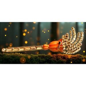 Heidi Daus Harvest Halloween Enamel Crystal Jeweled Witch Broom Brooch Retired